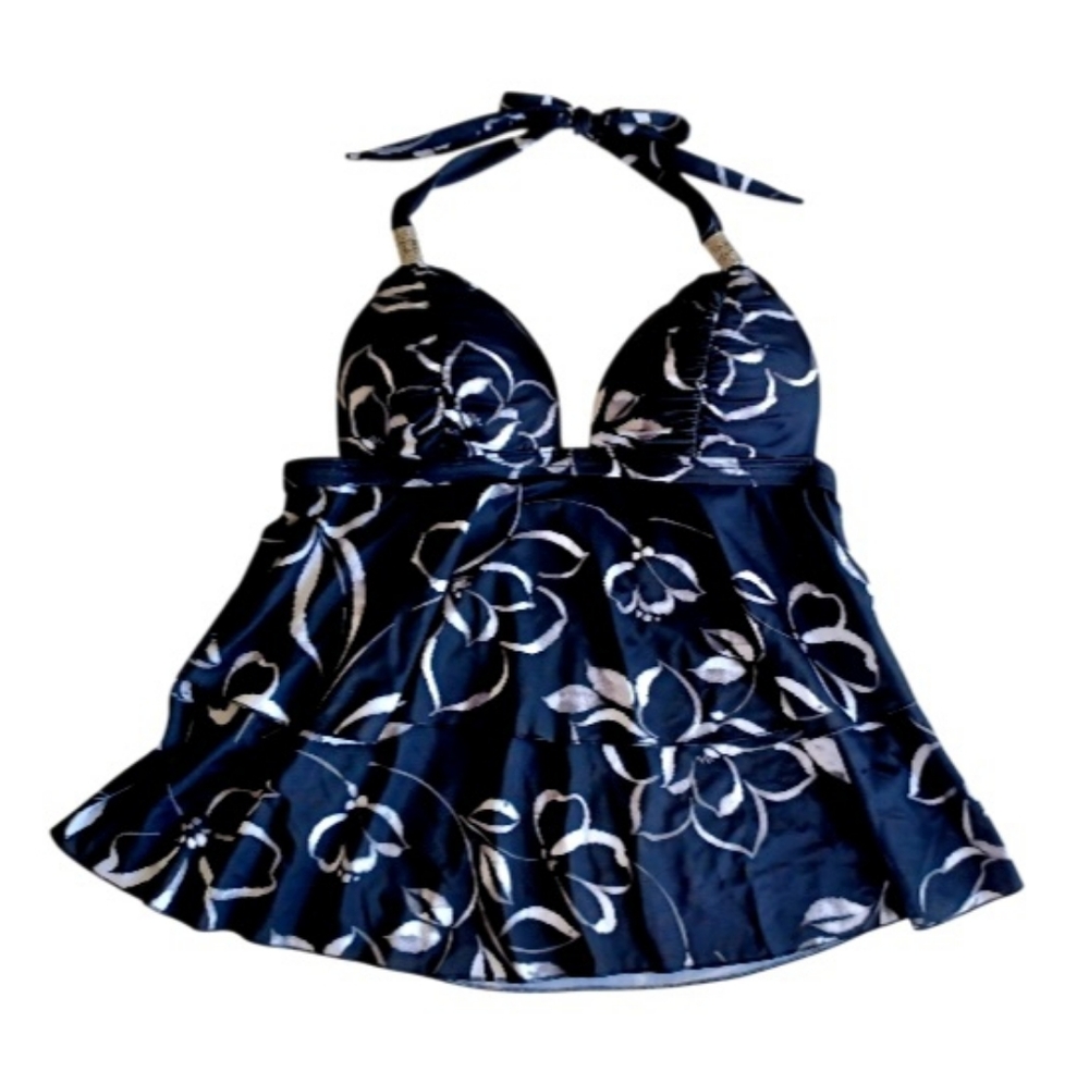 VENUS Ruched Goddess Tankini Top - Nighttime Blooms, Size 14